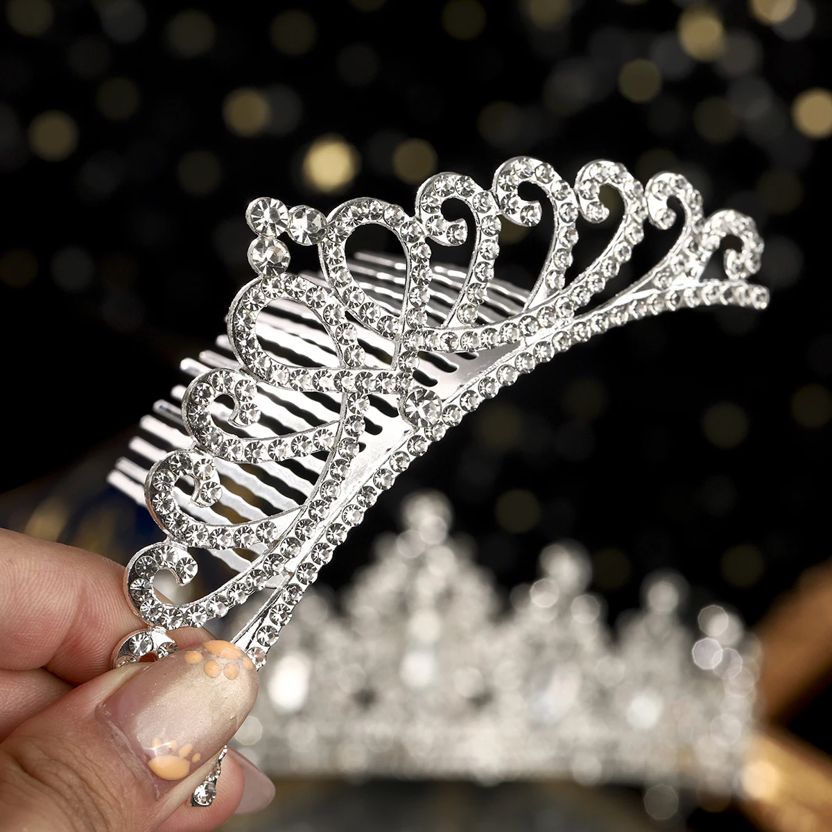 Splitter Exquisite Kristall Braut Tiara Set Niedliche Krone Mit Haarkämme Party Mutter-Tochter Kopfschmuck Haarschmuck – Detail 4