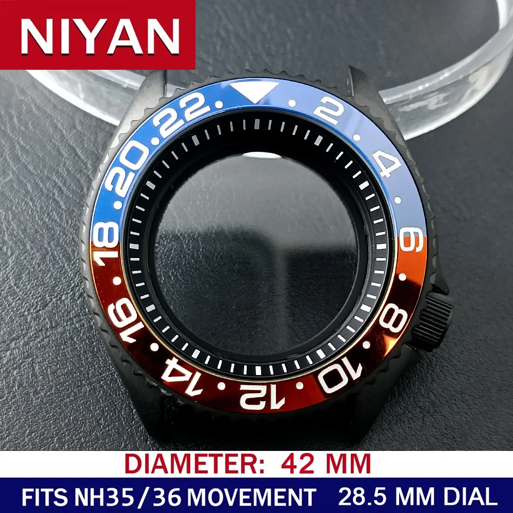 High-Quality 42mm Men's Steel Black Watch Case with Sapphire Glass and 22mm Band