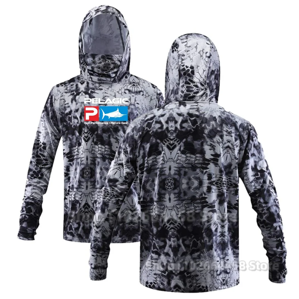 Pelagic Hooded Fishing Shirt UPF 50+ Men Face Cover Fishing Clothes Outdoor  Summer Mask Hoodie Sun Uv Protection Camisa De Pesca