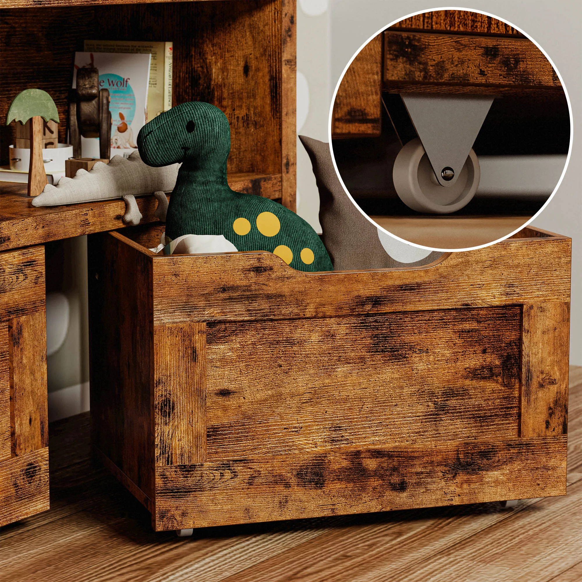 IRONCK Toy Storage Organizer for Boys and Girls, with Drawers, Wheels and Open Shelf for Nursery, Playroom, and Bedroom,Brown 4