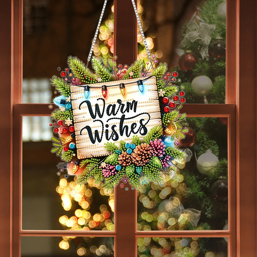 Christmas Theme 2D Flat DIY Hanging Diamond Art Kits Special Shape Rhinestone Diamond Art Window Pendants Wall Door Decoration