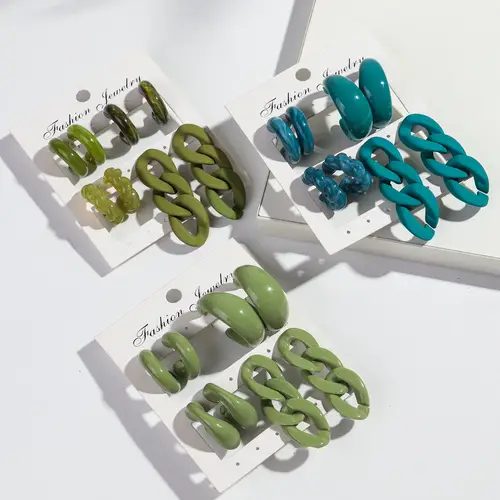 New 8pcs Colorful Circle Acrylic Hoop Earring for Women Korean Fashion Geometric Chain Drop Earrings Vintage Jewelry Sets Gifts - Image 5