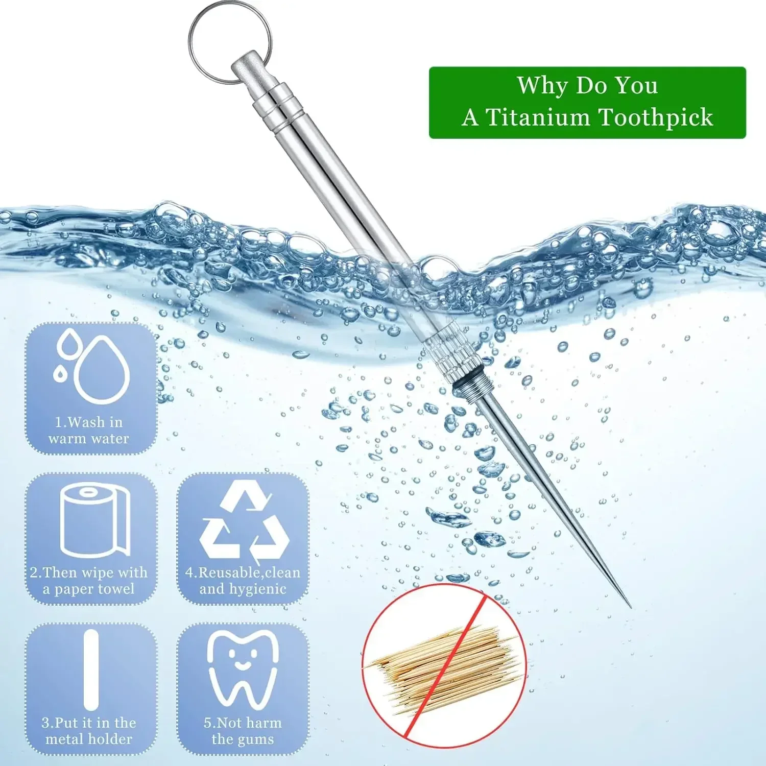 Portable Titanium Toothpicks Metal Pocket Toothpick Stainless Steel Toothpick Reusable Toothpicks Toothpick Set Toothpicks Set Retractable Toothpick 2PC For Picnic Camping