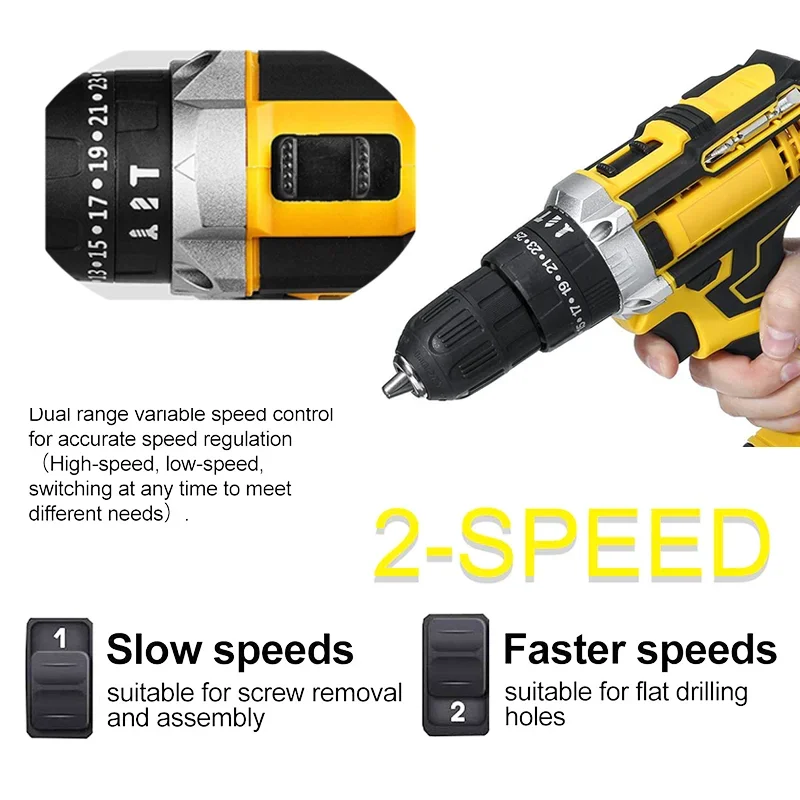 Wiredless Impact Drill Screwdriver Rechargeable Battery Cordless Hammer Drill 25+3Torque Setting Electric Screwdriver Power Tool 5
