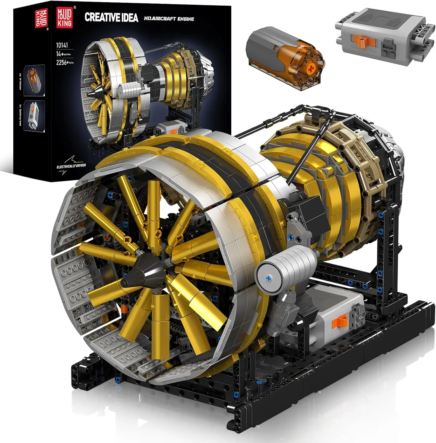 MOULD KING 10141 MOC Technology Aircraft Engine Building Block Kit Includes Motor and Battery Box