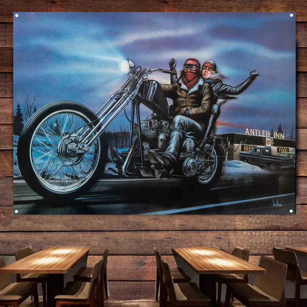 Fototapeta Z Flagą Motocyklową Retro Ściana Dekoracja Plakatu Do Malowania Samochodu Dla Garażowego Cave Bar Club Pub Najlepszy Prezent Dla Rowerzystó