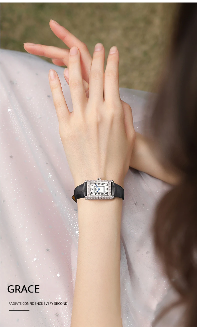 Schweiz KARNEVAL Retro Damen Uhr Schlanke Quadratische Quarz Uhren Frauen 2024 Diamant Lünette Leder Band Wasserdicht Montre Femme_voghion.com