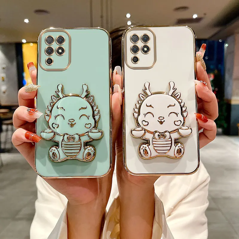 2024 New Year's Dragon Bracket Case For Samsung S23 S20 FE S24 Plus S21 Note 10 Lite S22 Ultra Shockproof Plating Cover_voghion.com