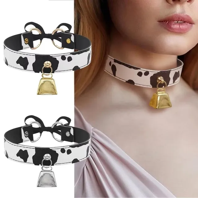 Collier ras du cou en cuir pour femmes, imprimé vache, nœud réglable, à la mode 1