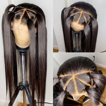 Super Natural Hairline 13*4 Lace Front Wig 30nch 180Density Smooth Straight With Free Part Synthetic Glueless Daily Wear Wigs