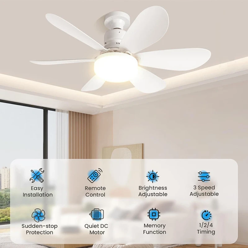 Modern Ceiling Fan Light Dimmable Fan and Light Combo Ceiling Fans with Bulb Lights and Remote Controler for Indoor Decoration
