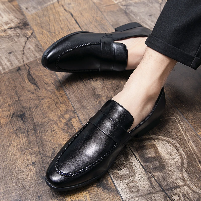 FELIX CHU Men's Pencil loafers Leather Elegant Wedding Party Casual Fashion Dress Shoes Brown Black Men's Shoes