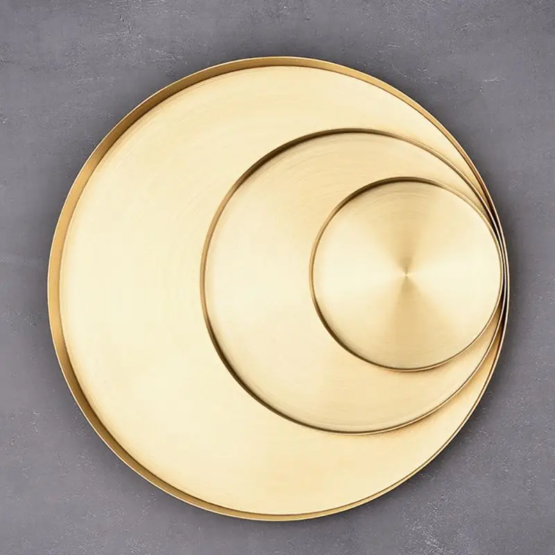 304 Stainless Steel Storage Tray Desktop Cosmetic Jewelry Storage Tray Golden Round Snack Plate Small Items Organizer Home Decor 3