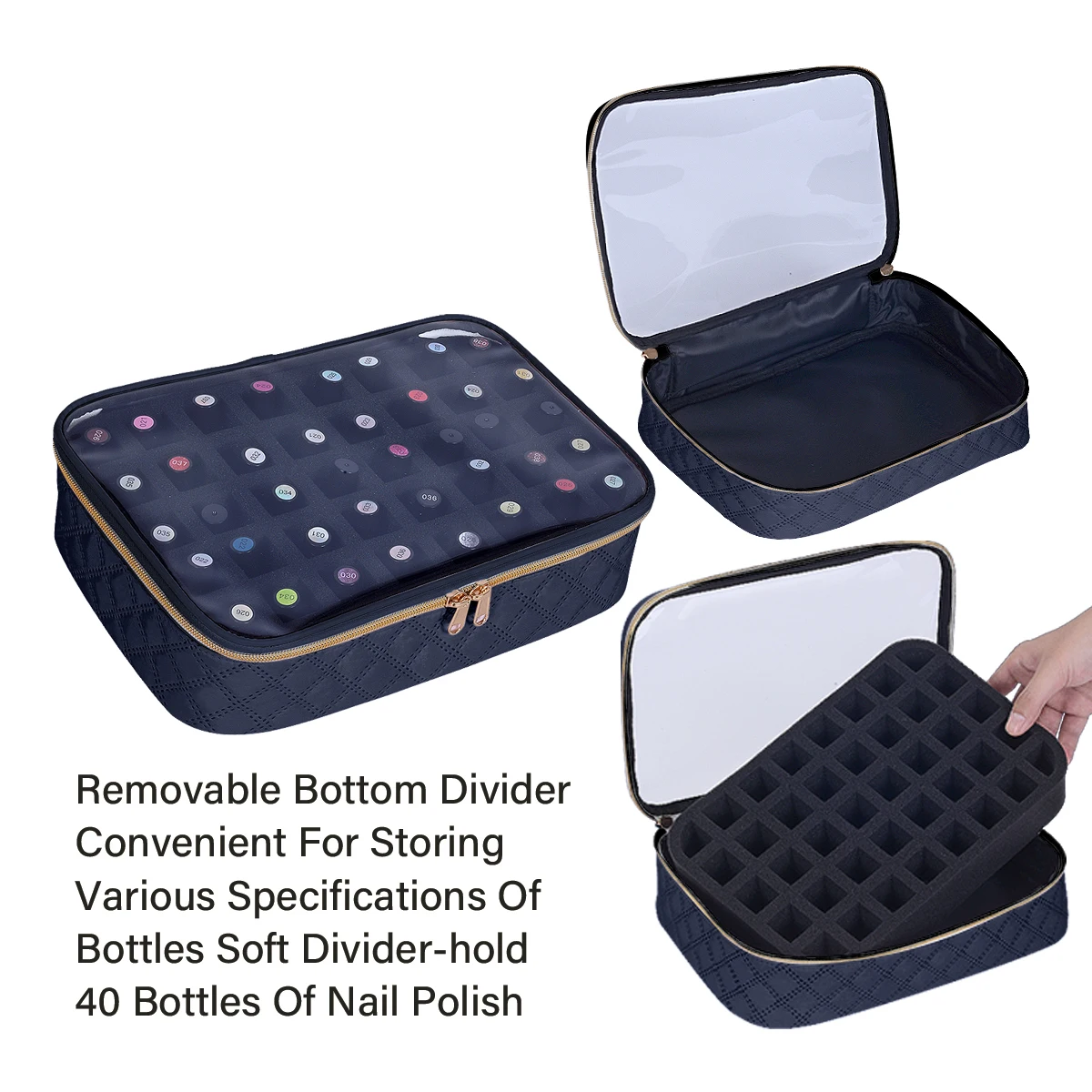 Fashion transparent nail polish storage box - 40 bottles travel set, durable polyester cotton material, suitable for nail lovers 5