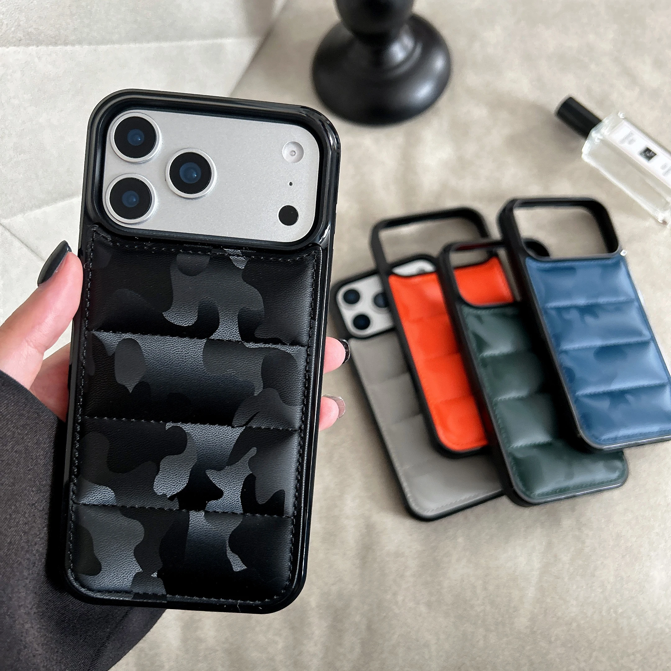 Cool Camo 3D Puffer Phone Case – Camouflage Soft-Touch Cotton Filled Cover