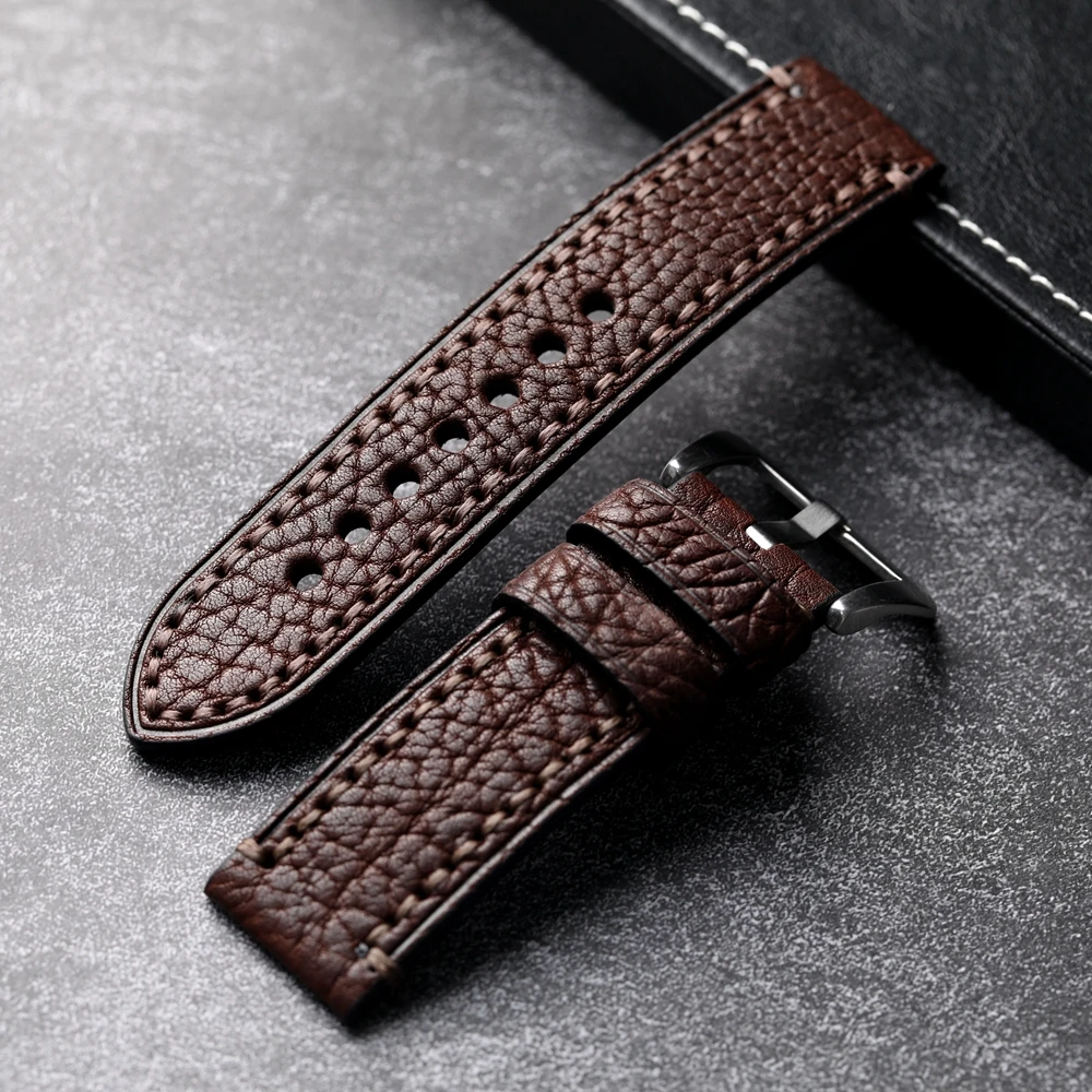 Handmade Genuine Leather Lychee Grain Strap - Thickened Retro Men's Watch Bracelet