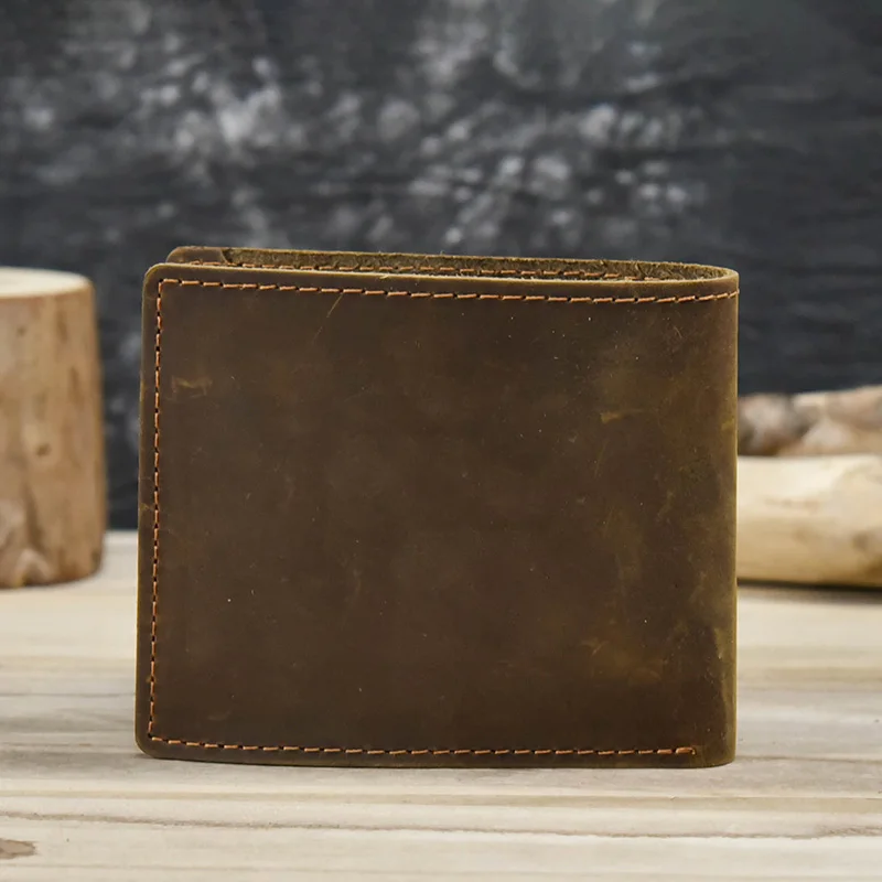 Crazy Horse Leather Short Wallet For Men Male Vintage Purse Wallet Card Holder Coins Purse Retro Fashion Men Wallet Dropshipping 5