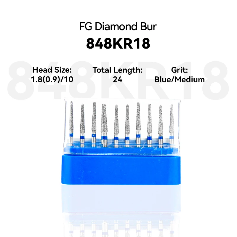 

10pcs Dental Clinic Products 848KR18 Diamond Bur FG High Speed 1.8(0.9)/10.0 24.0mm Blue Medium Intra-oral Tools Material