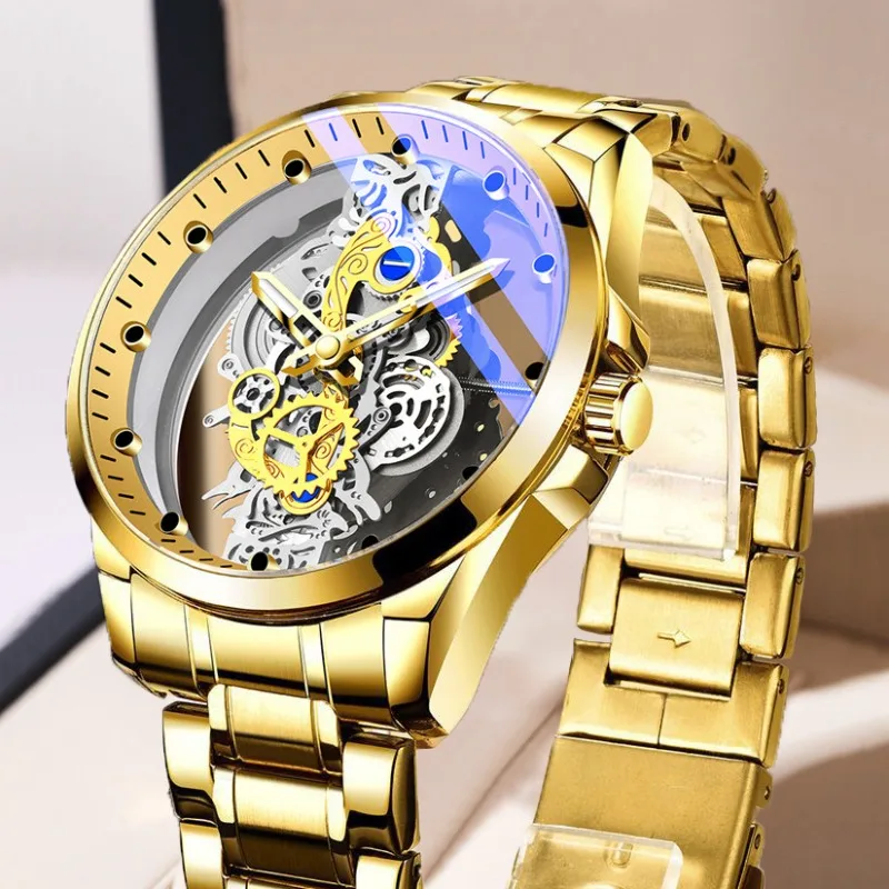 Men's watch double-sided transparent hollow quartz watch
