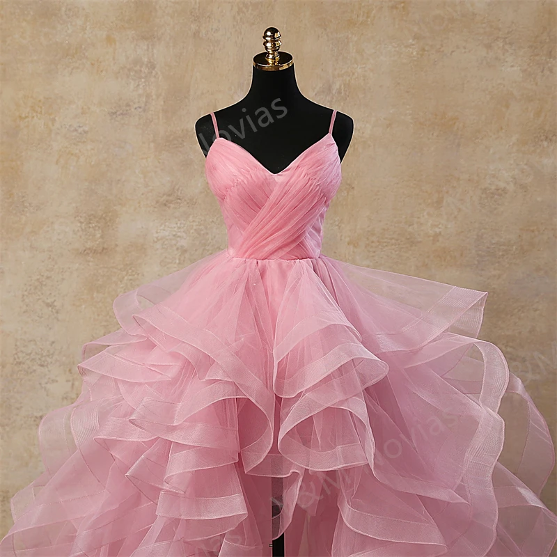 Fashion Simple Pink High Low Evening Dress Elegant Tiered Short Front Long Back Arabic Prom Party Gowns Custom color