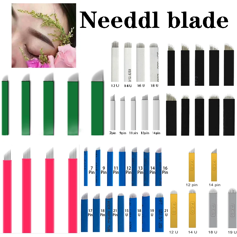 

100pcs Microblading Needles Eyebrow Pen 14 16 18 Pins Permanent Makeup Eyebrow Tatoo Blade for 3d Embroidery Manual Tattoo Pen