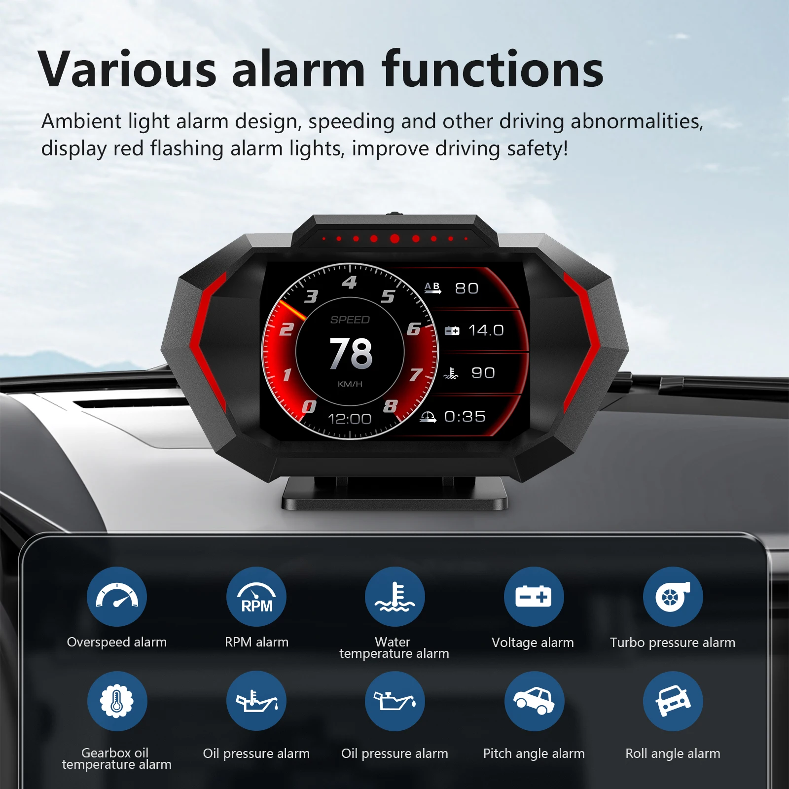 Head up display OBDII Smart digital speedometer meter HUD P24 Car head up display OBD+GPS system Inclinometer Fuel consumption Overspeed alarm