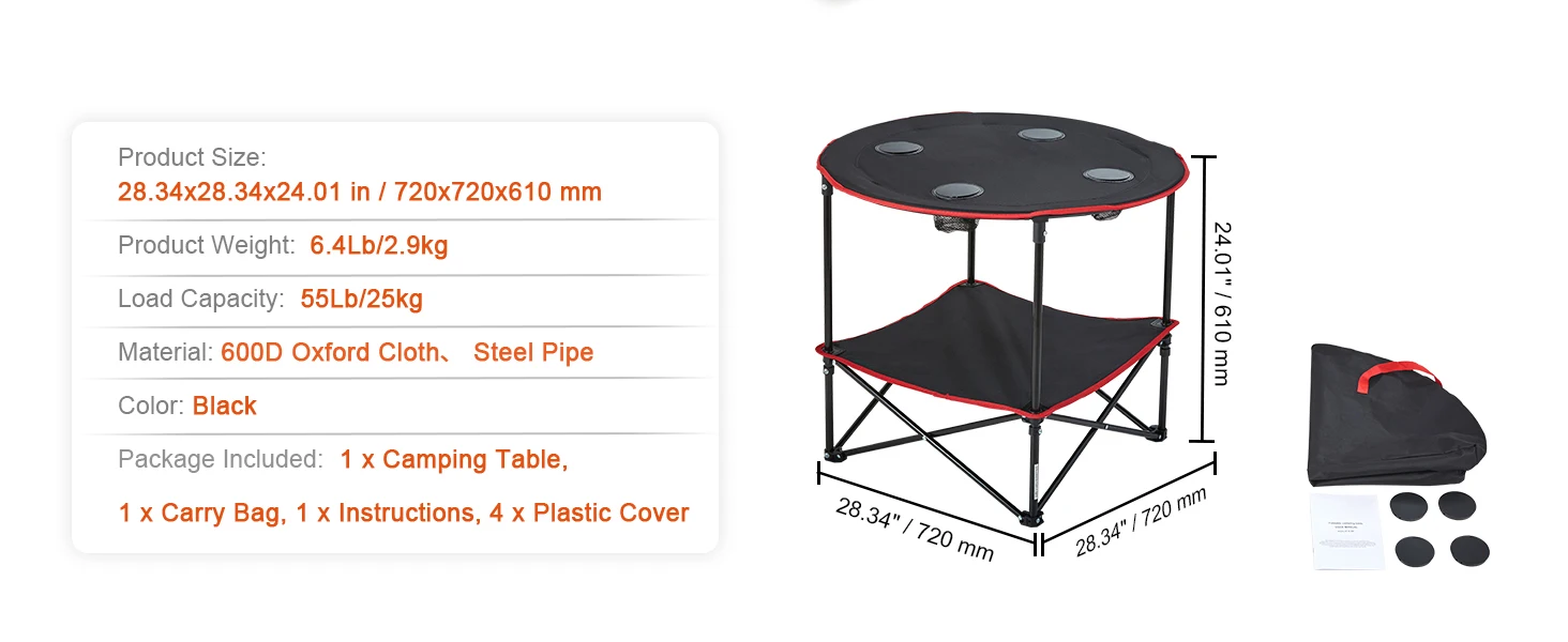 portable camping table packed away