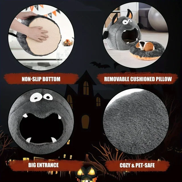 2 in 1 Hamster Nest Halloween Bat-Shaped Cozy Bed for Hamster Guinea Pigs Rabbits & Small Pets Soft Plush Polyester Hideout Bed 3