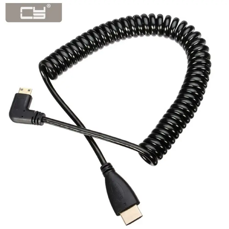 

CYDZ прямоугольный 90-градусный Мини HDTV штекер к HDTV штекер растягивающийся пружинный кабель 4 фута