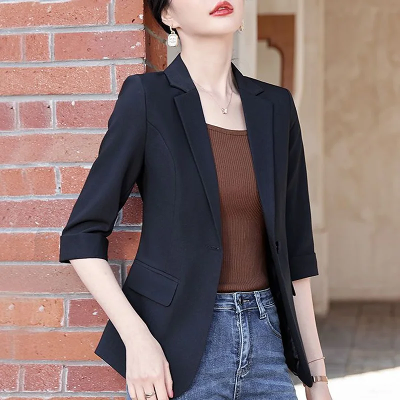 2024 New Summer Versatile Fashion Commuter Casual Simple and Thin Slim Fit Slim Hanging Single Button Three Quarter Suit Coat