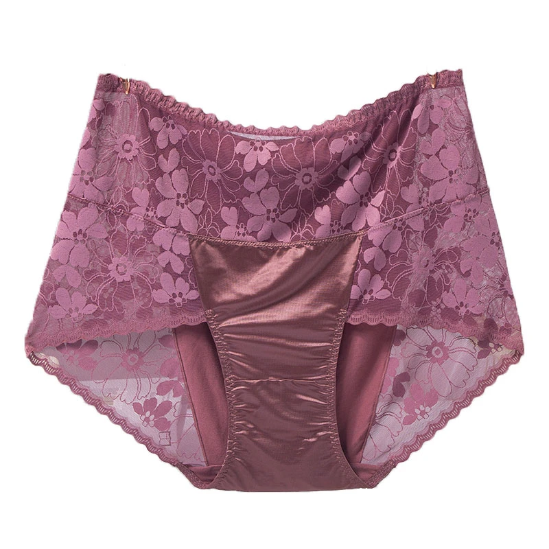 Bs70 Sexy Intimates High Waist Silk Women Panties Transparent Flower