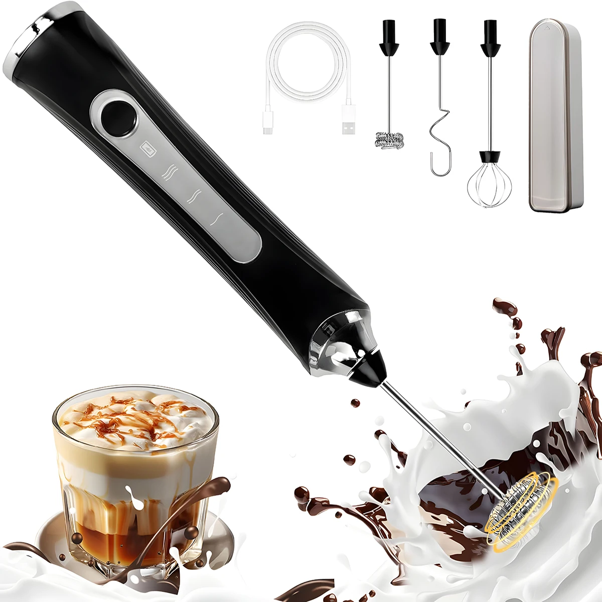 Handheld Milk Coffee Frother Rechargeable Electric Whisk Drink Mixer For Latte Cappuccino Hot Chocolate Egg Kitchen Whisk Gadget 1