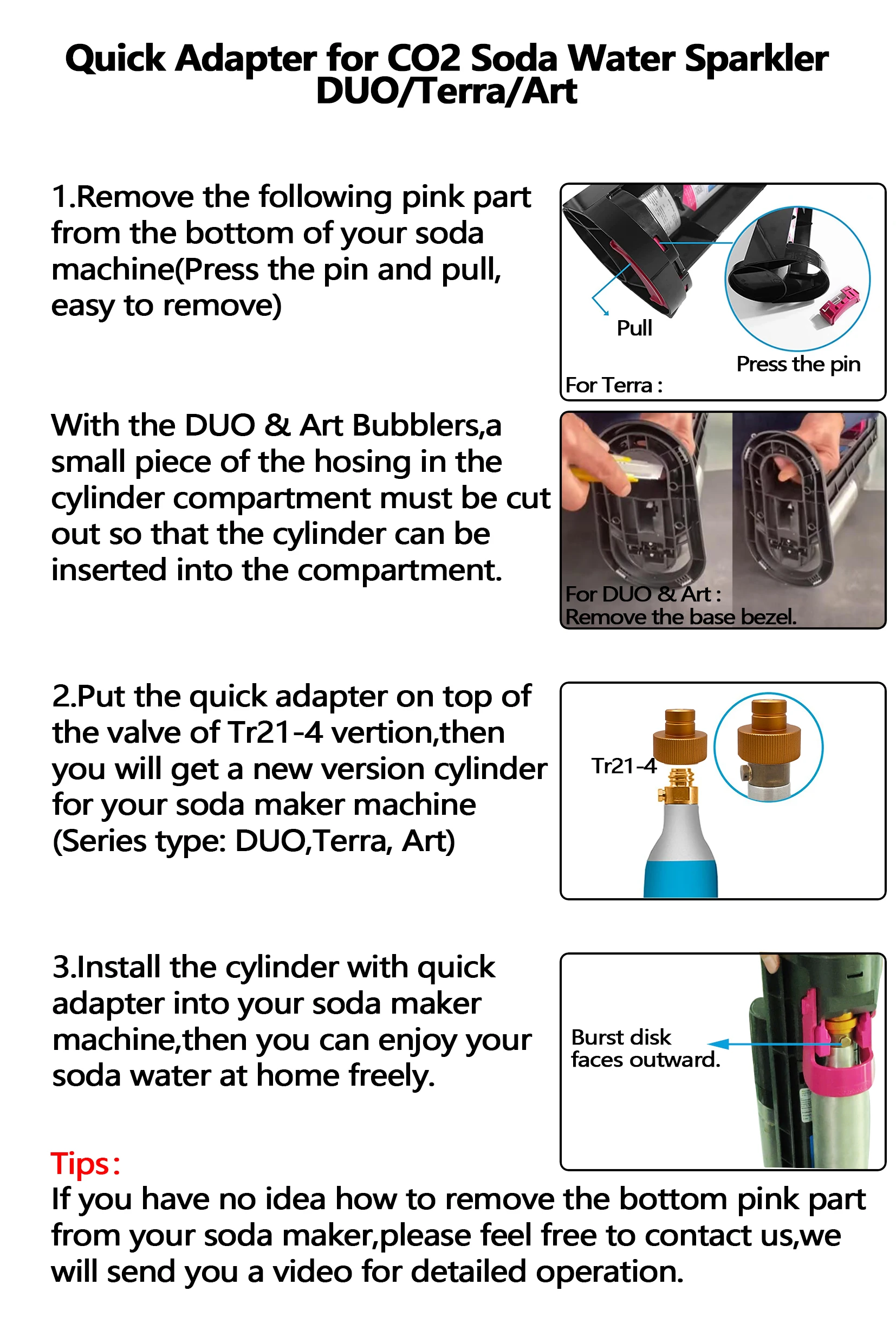 Quick Disconnect Adaptor Soda Water Adapter CO2 Quick Connect Adapter Convertor for Sodastream DUO Terra Art Soda Machine To Bubbler Tr21-4 Cylinder Tank Bottle Conversion