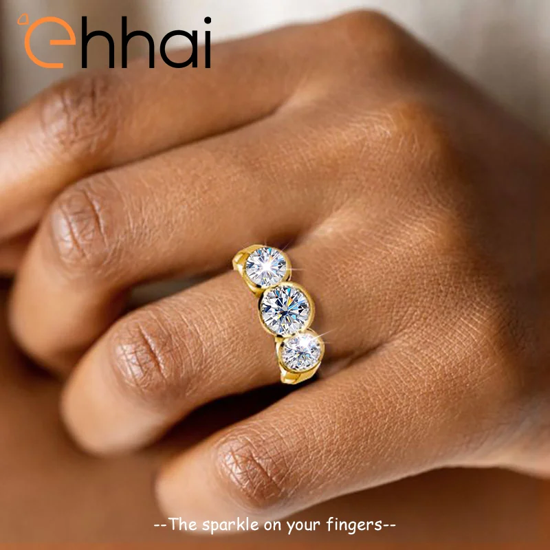 Ehhai GRA-zertifizierter 5 mm und 6,5 mm Lünetten-Set, runder Moissanit-Ring für Damen, 925er Sterlingsilber, Hochzeit, Verlobungsring, Schmuck, Geschenk