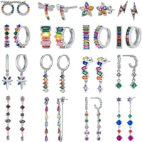 925 Sterling Silver Ear Needle Classic Silver Earrings, Colorful Zircon Flowers Chain Tassel Series Fashionable Women's Jewelry 1
