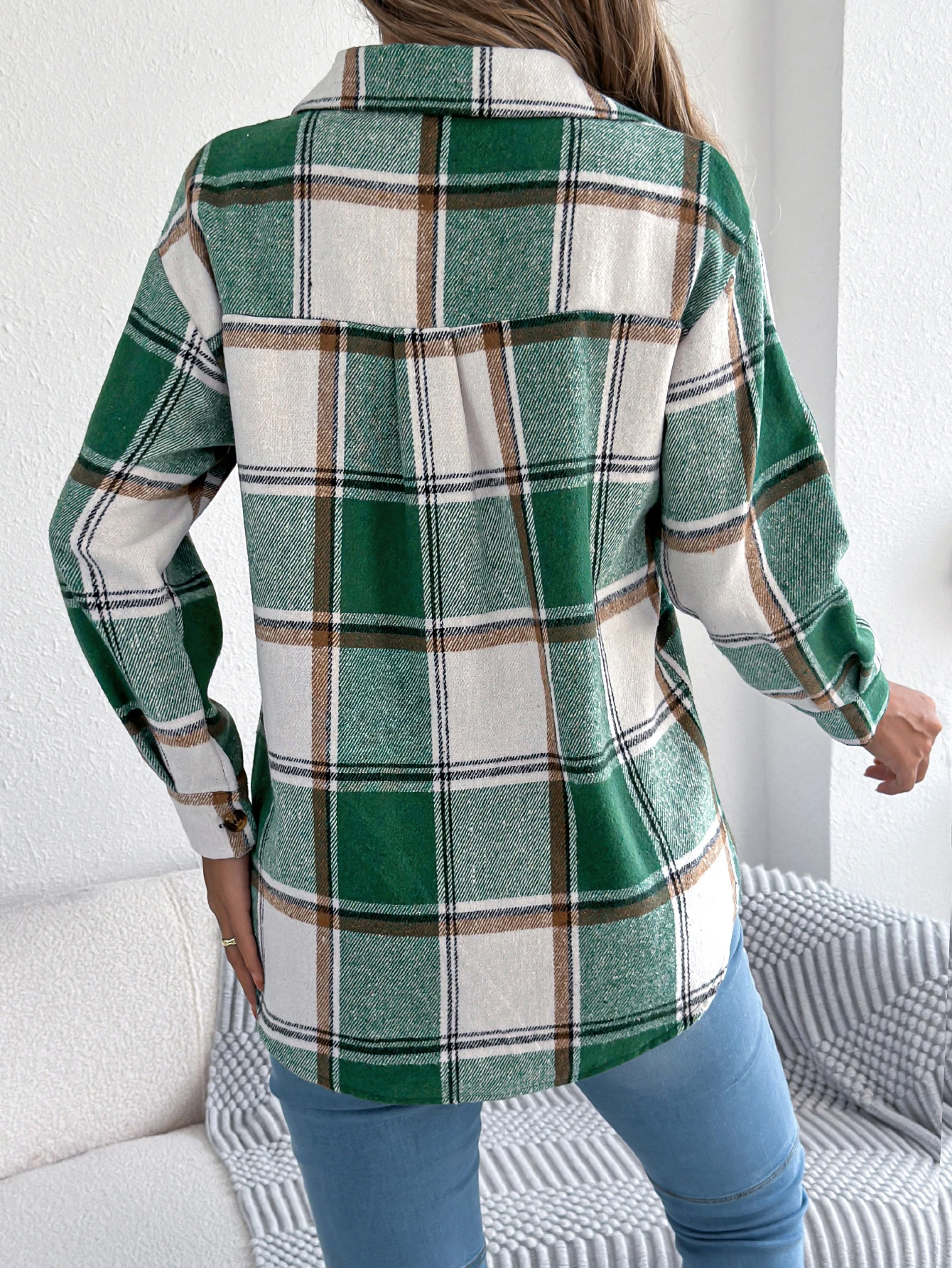 Woman Plaid Jacket Long Sleeve Coat Autumn Winter