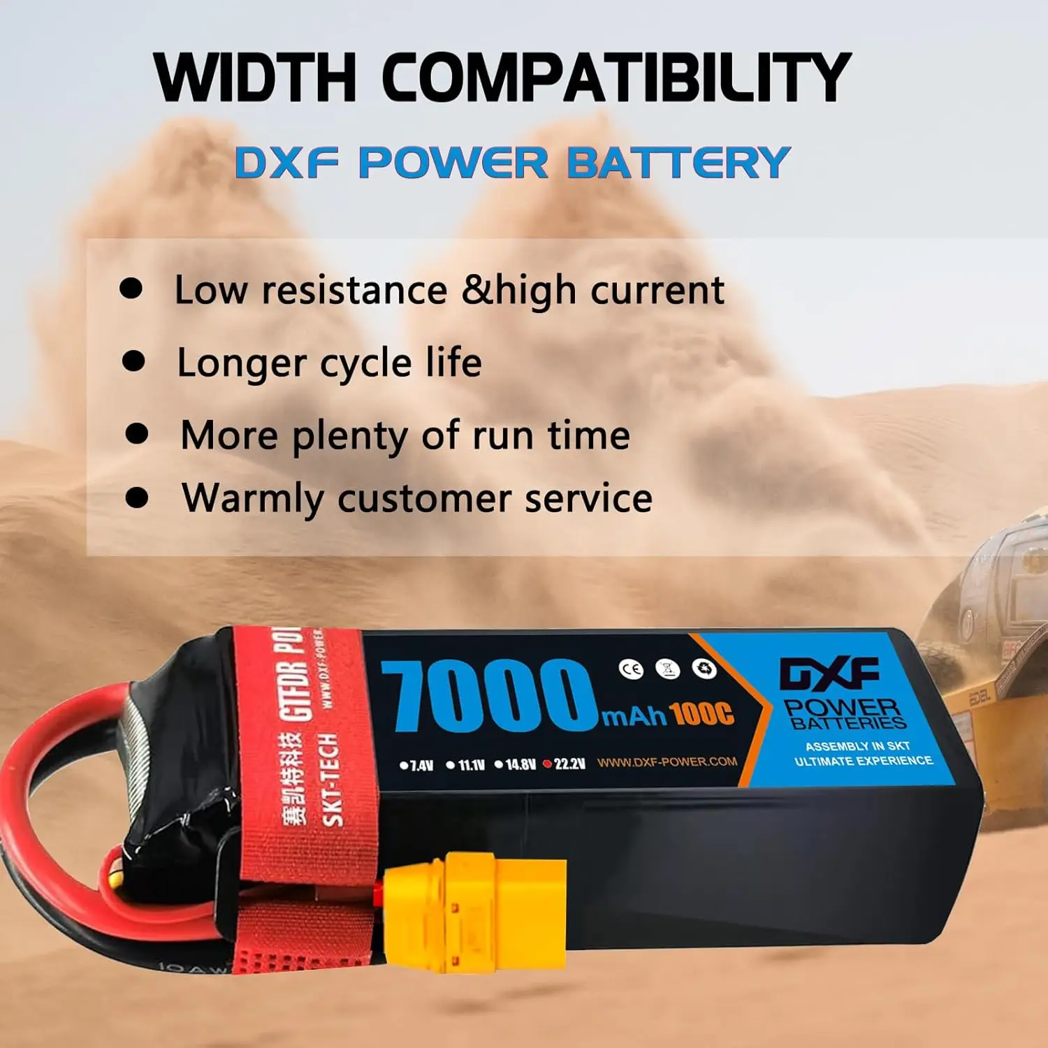 DXF 6S LiPo Battery 22.2V 7000mAh 100C – High-Power Rechargeable Battery with XT90 Plug for RC Car, Racing Buggy, Truggy & Truck Models 5