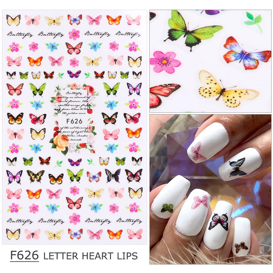 Vibrant Butterfly & Rose Pattern Valentine's Nail Art Stickers