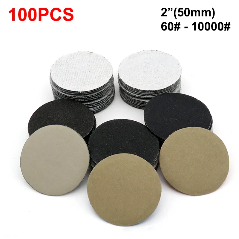 

1-100pcs 2" 50mm Sanding Discs Grit 60-10000# Flocked Sandpaper Disc Hook&Loop Pad For Abrasive Grinding Polishing Tool Dry/Wet