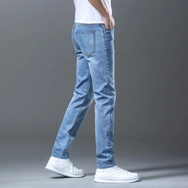 New Men's High Quality Slim Jeans Fashion Classic Style Business Straight Stretch Denim Pants Male Brand Trousers Blue Black 3