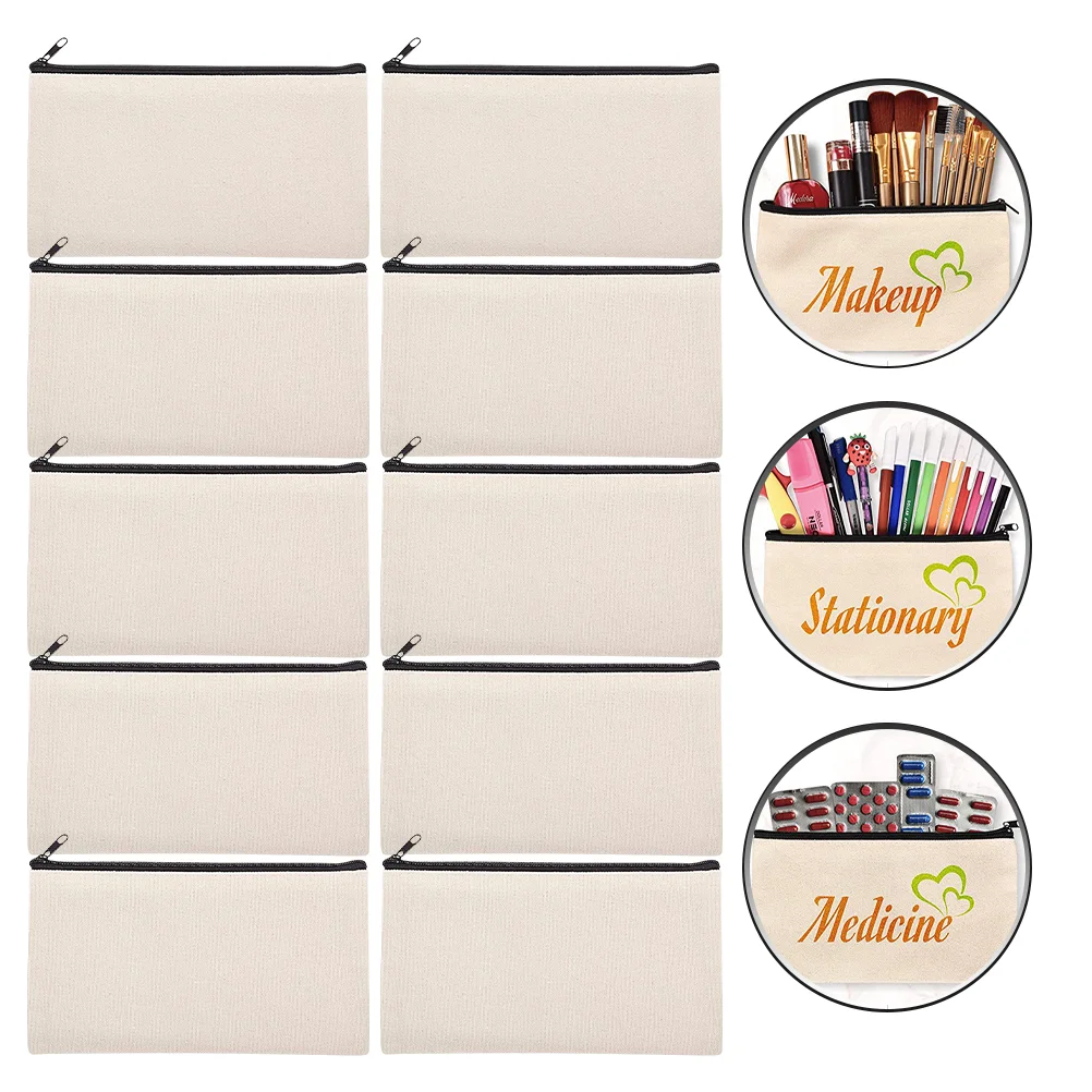 

10 Pcs Sublimation Pencil Case Travel Makeup Canvas Bag Transfer Blank DIY Pouch Bags