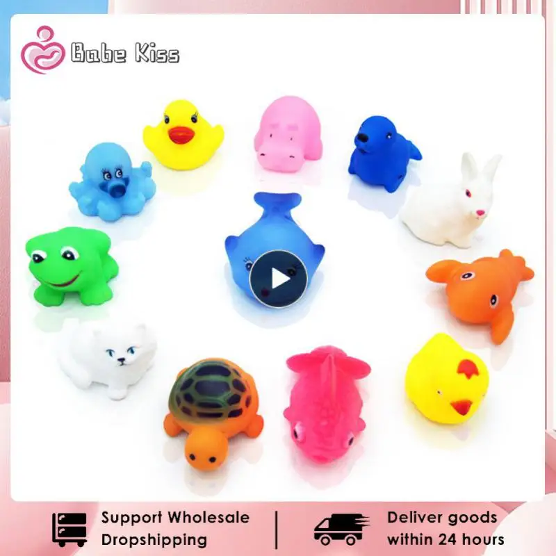 

Cute Animals Float Squeeze Sound Dabbling Toys Bath Swimming Water Toy For Children Soft Rubber Float Squeaky Bathing Toys Gift