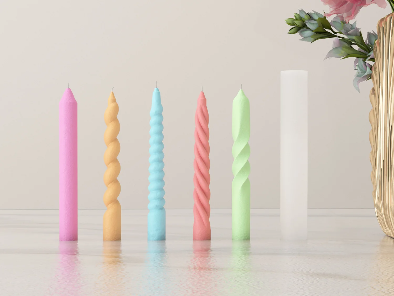 Multi Style Screw Long Stemmed Candle Strip Making Set Twist Rotate Resin Soap Silicone Mold Geometry Pole Birthday Party Decor