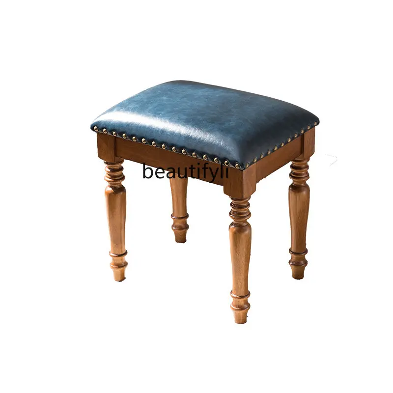 

American Dressing Stool Solid Wood Makeup Stool Shoe Changing Stool Soft Bag Casual Chair Nail Stool Piano Stool