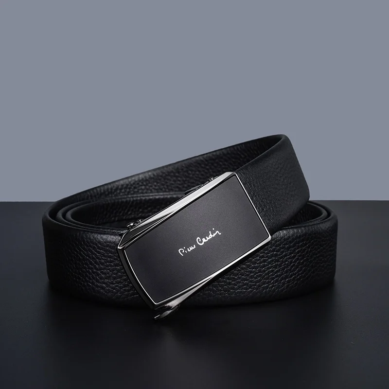 Pierre Cardin 남성용 커머스 패션  가죽 벨트, 자동 버클 허리띠, 블랙 벨트