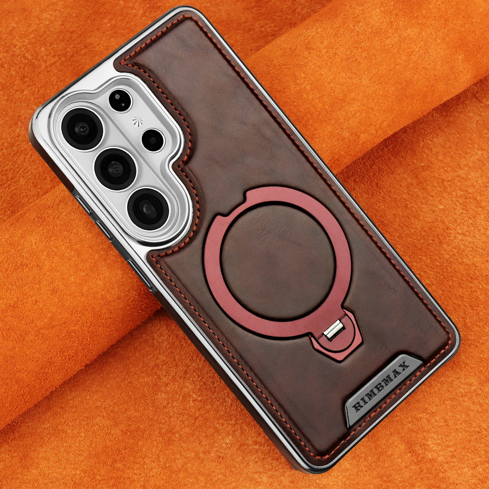 Luxury Leather Phone Case with 360° Rotating Magnetic Stand and Anti-Drop Protection