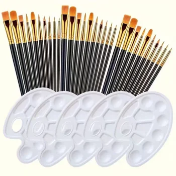 Set di 30 pennelli e 5 palette, kit di pittura per acrilico, olio e acquerello, forniture per artisti e principianti