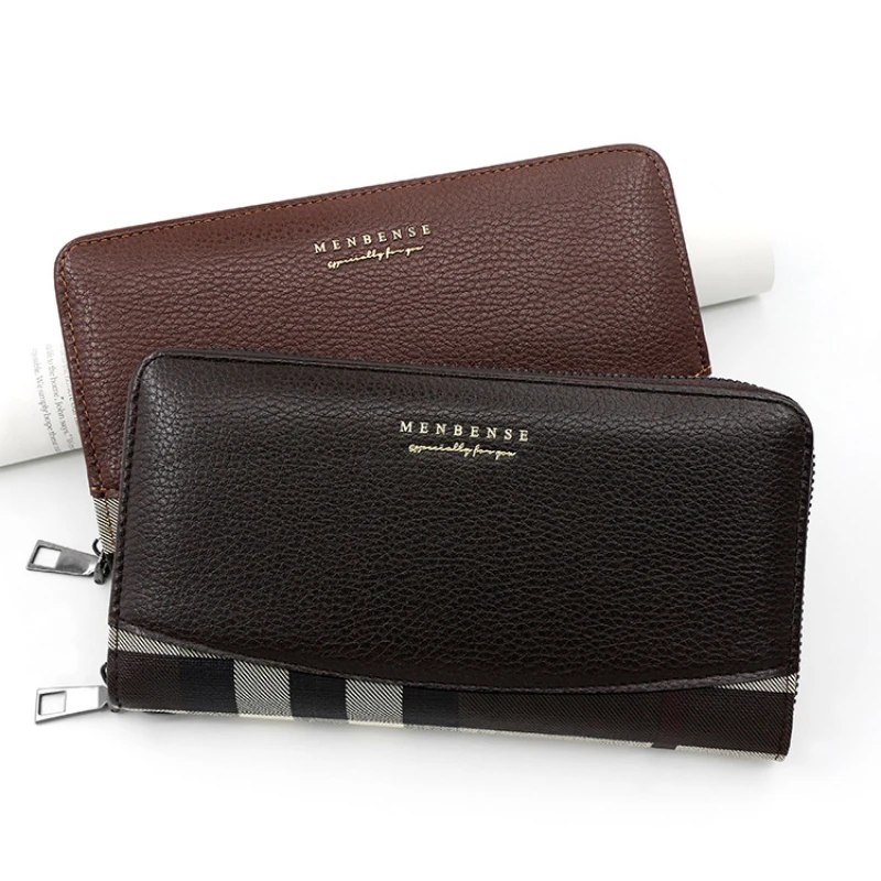 Men's Wallet PU leather Business medium long letter Splice zipper wallet large capacity handbag change card bag Purse Male