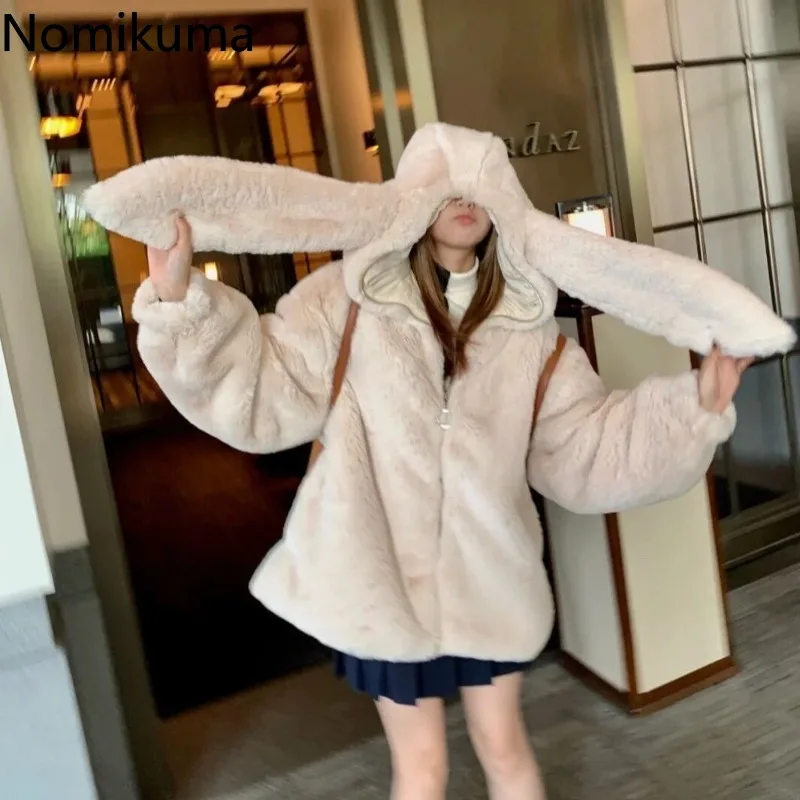 Winter Oversized Warm White Faux Fur Coats Women Clothes Bunny