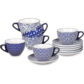 Ceramic 8 oz Cappuccino Cup Set with Saucers 1